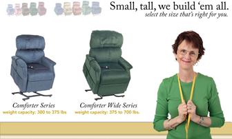 All Lift Chair Recliner  Pride Golden LiftLift Sizes: Jr.  Petite, Small, Medium, Large and Tall Extra Wide Large  Heavy Duty Bariatric